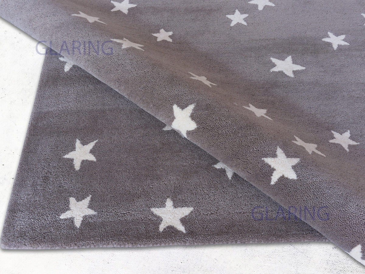 PB Starry Skies Wool Rug | Grey Geometric Star Area Rug