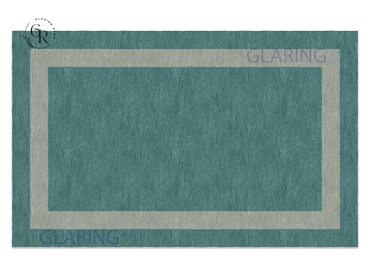 Handmade Hand-Tufted Modern Rug | Double Border Rug in Teal Green