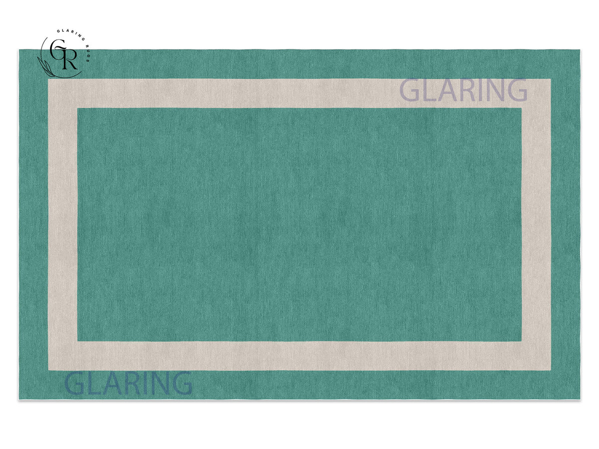 Handmade Hand-Tufted Modern Rug | Double Border Rug in Teal Green