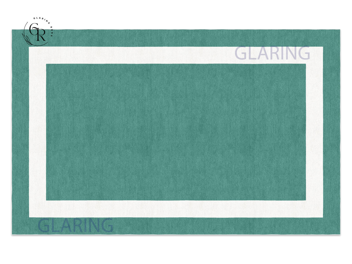 Handmade Hand-Tufted Modern Rug | Double Border Rug in Teal Green