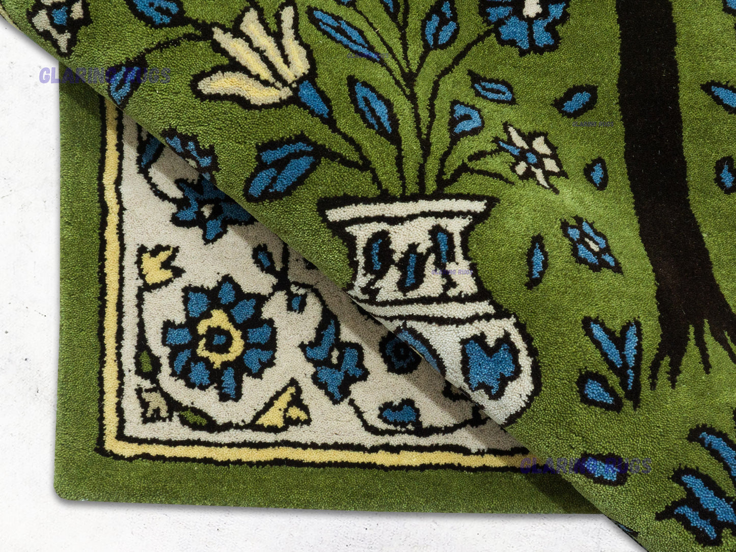 Handmade Wool Tree of Life Rug – Green Persian Floral Design