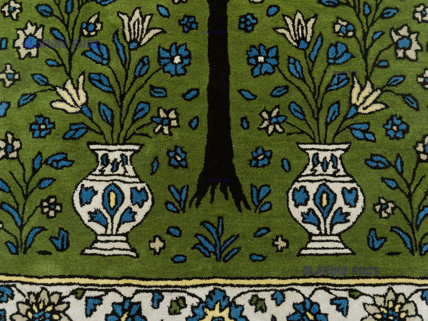 Handmade Wool Tree of Life Rug – Green Persian Floral Design
