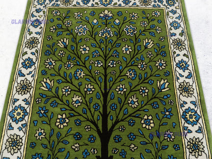 Handmade Wool Tree of Life Rug – Green Persian Floral Design