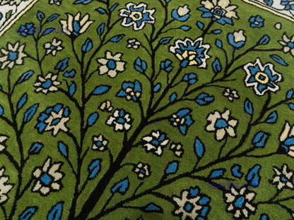 Handmade Wool Tree of Life Rug – Green Persian Floral Design