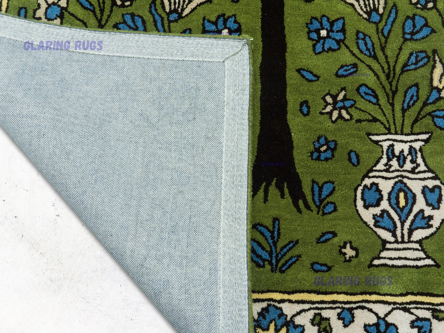 Handmade Wool Tree of Life Rug – Green Persian Floral Design