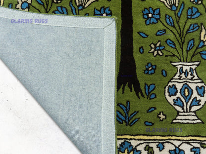 Handmade Wool Tree of Life Rug – Green Persian Floral Design