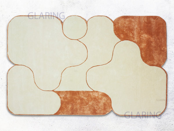 Hand Tufted Modern Rug | Abstract Design Ivory and Rust 5x8