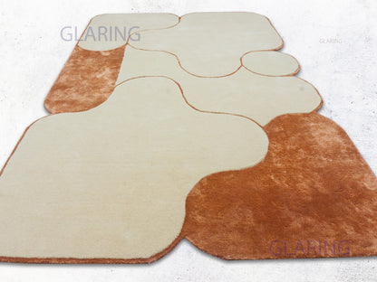 Beige & Terracotta Modern  Geometric Abstract Area Rug :Hand Tufted Wool Viscose Rug