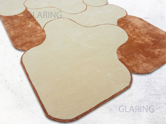 Hand Tufted Modern Rug | Abstract Design Ivory and Rust 5x8