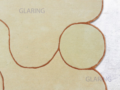 Beige & Terracotta Modern  Geometric Abstract Area Rug :Hand Tufted Wool Viscose Rug
