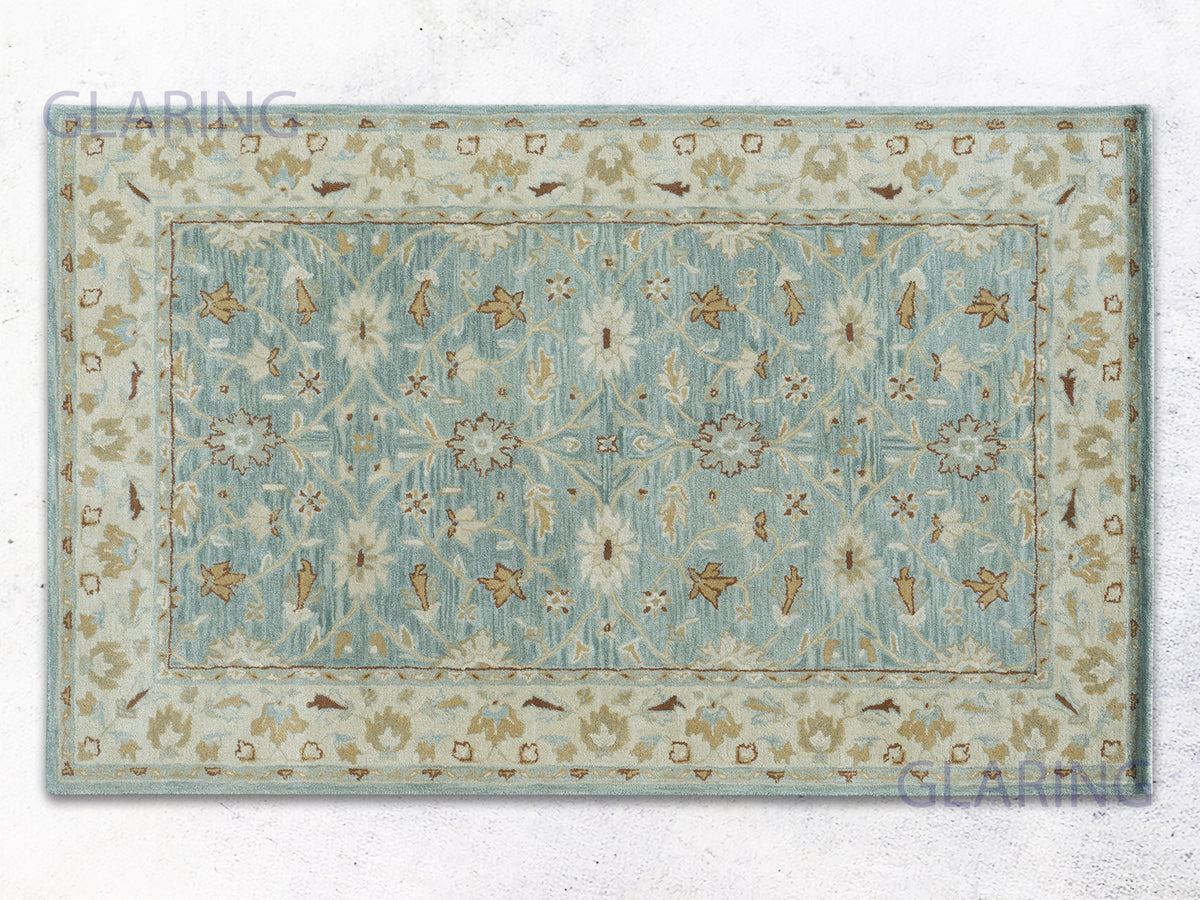 Handmade Traditional Rug | Floral Design in Blue & Beige