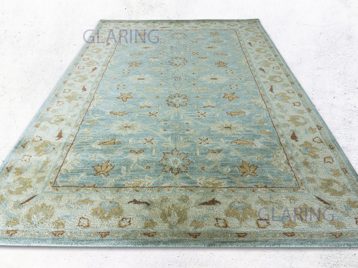 Handmade Traditional Rug | Floral Design in Blue & Beige