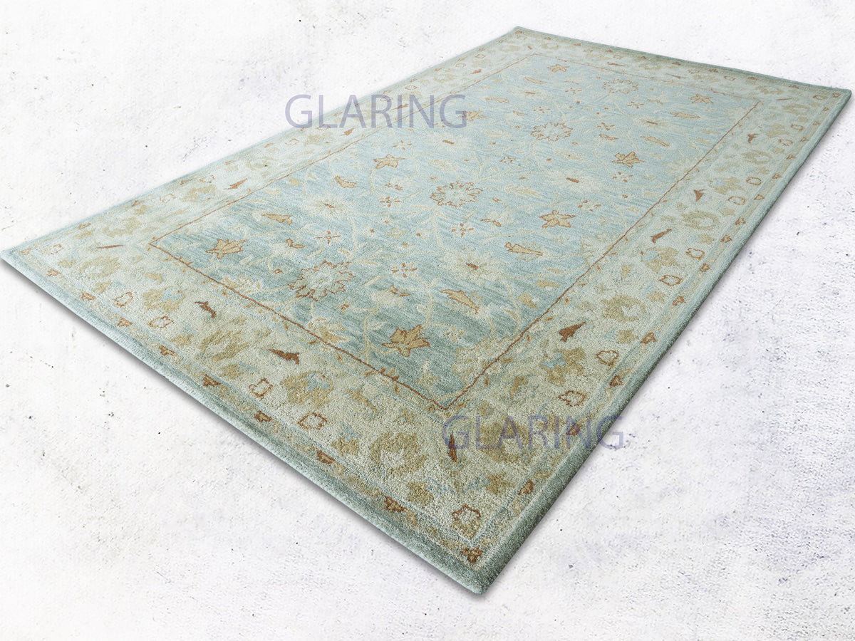 Handmade Traditional Rug | Floral Design in Blue & Beige