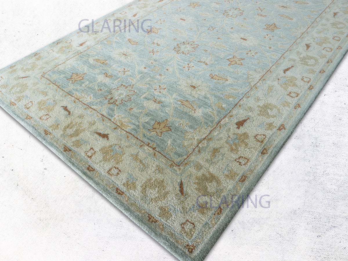 Handmade Traditional Rug | Floral Design in Blue & Beige