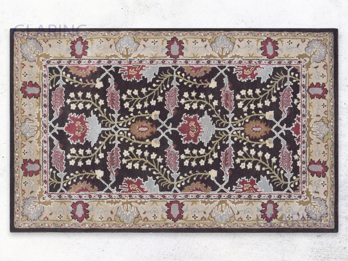Handmade Brown Persian Wool Area Rug with Traditional Floral Pattern