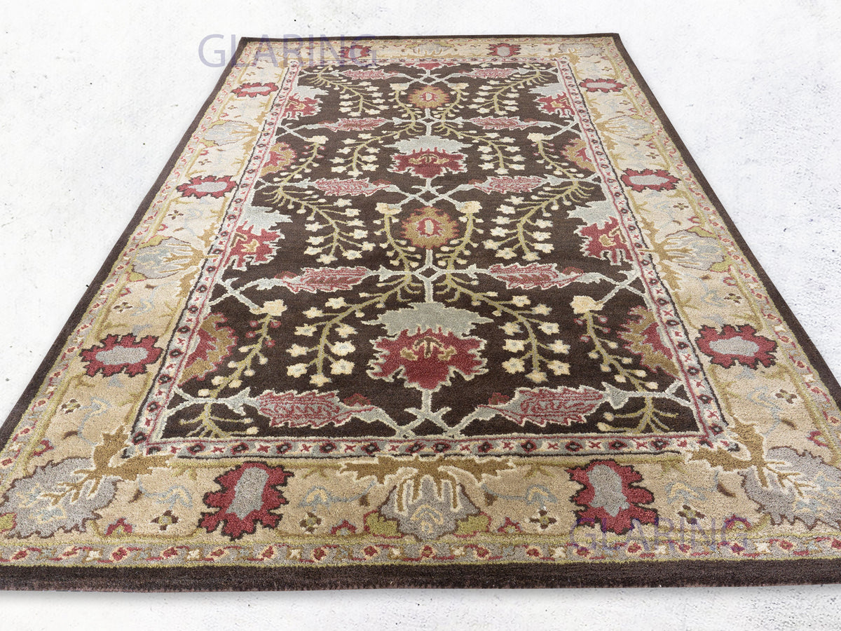 Traditional Brown Wool Area Rug with Persian Inspired Botanical Pattern