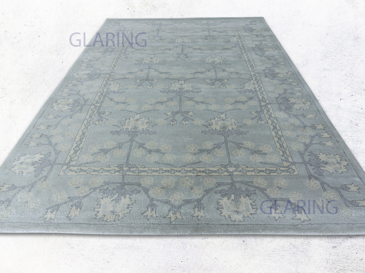 Hand Tufted Light Blue Wool Rug Inspired by Traditional Oushak Design