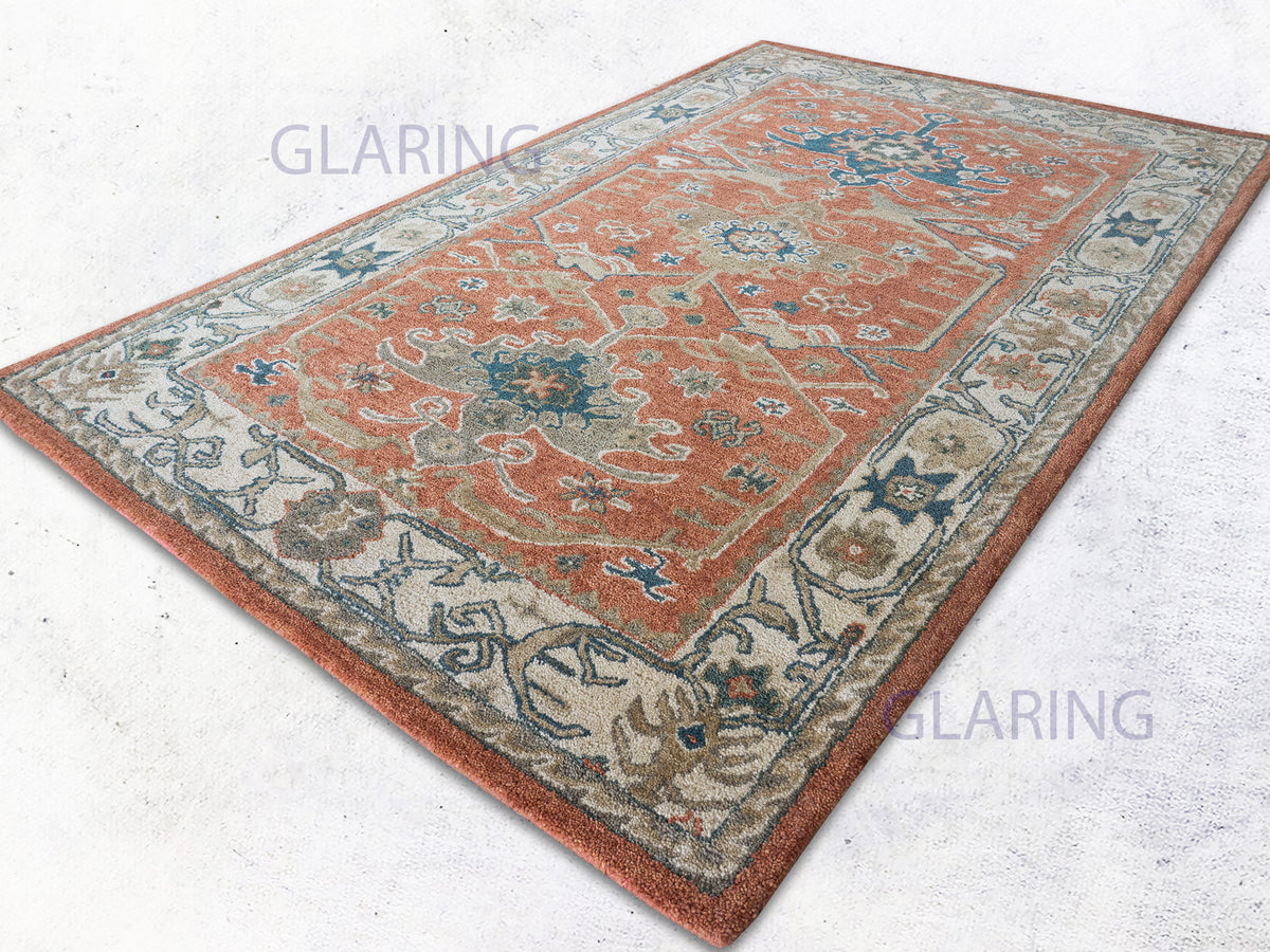 Handmade Traditional Rug | Oriental Design in Terracotta & Ivory