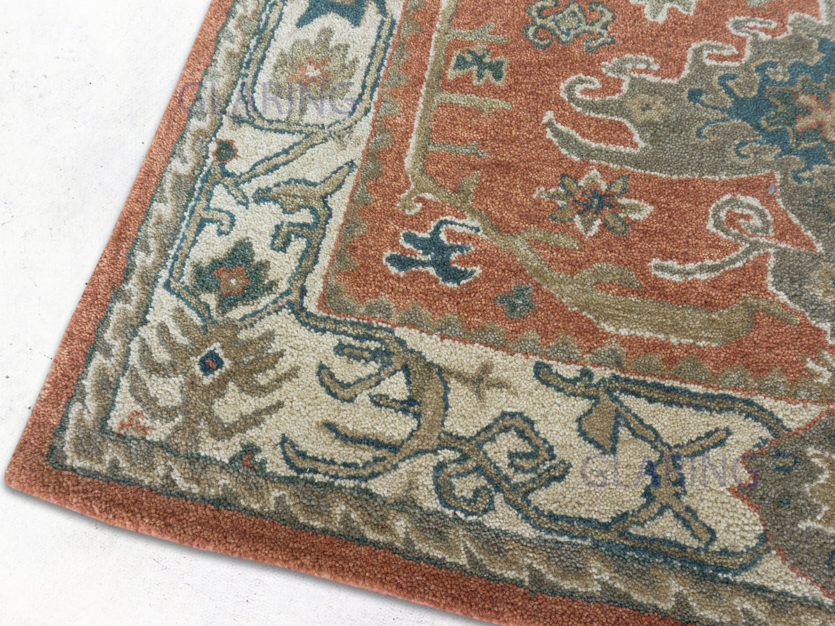 Handmade Traditional Rug | Oriental Design in Terracotta & Ivory