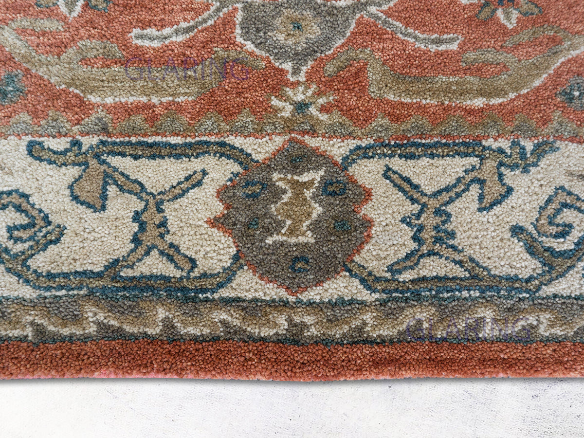 Handmade Traditional Rug | Oriental Design in Terracotta & Ivory