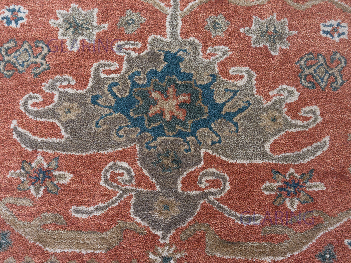 Handmade Traditional Rug | Oriental Design in Terracotta & Ivory