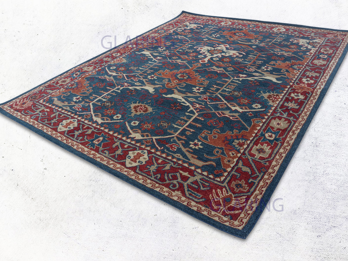 PB Handmade Traditional Rug | Oriental Design in Blue & Red