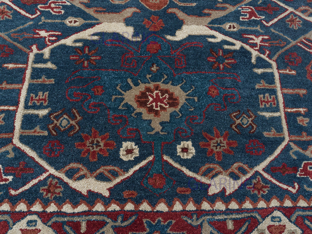 PB Handmade Traditional Rug | Oriental Design in Blue & Red