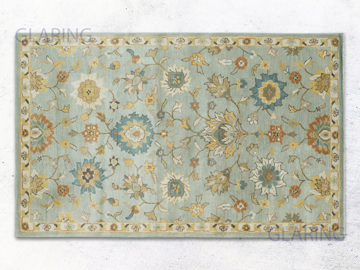 Handmade Traditional Floral Rug | Floral Design in Light Blue