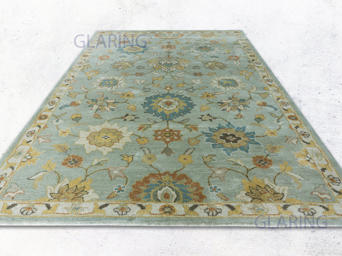 Handmade Traditional Floral Rug | Floral Design in Light Blue