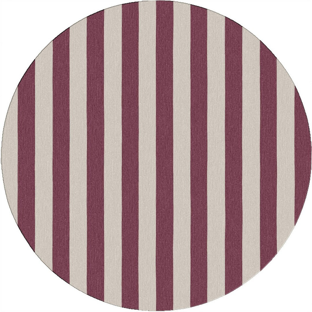 Vertical Purple Striped Rug in round shape, featuring a bold purple and cream striped pattern for modern decor.