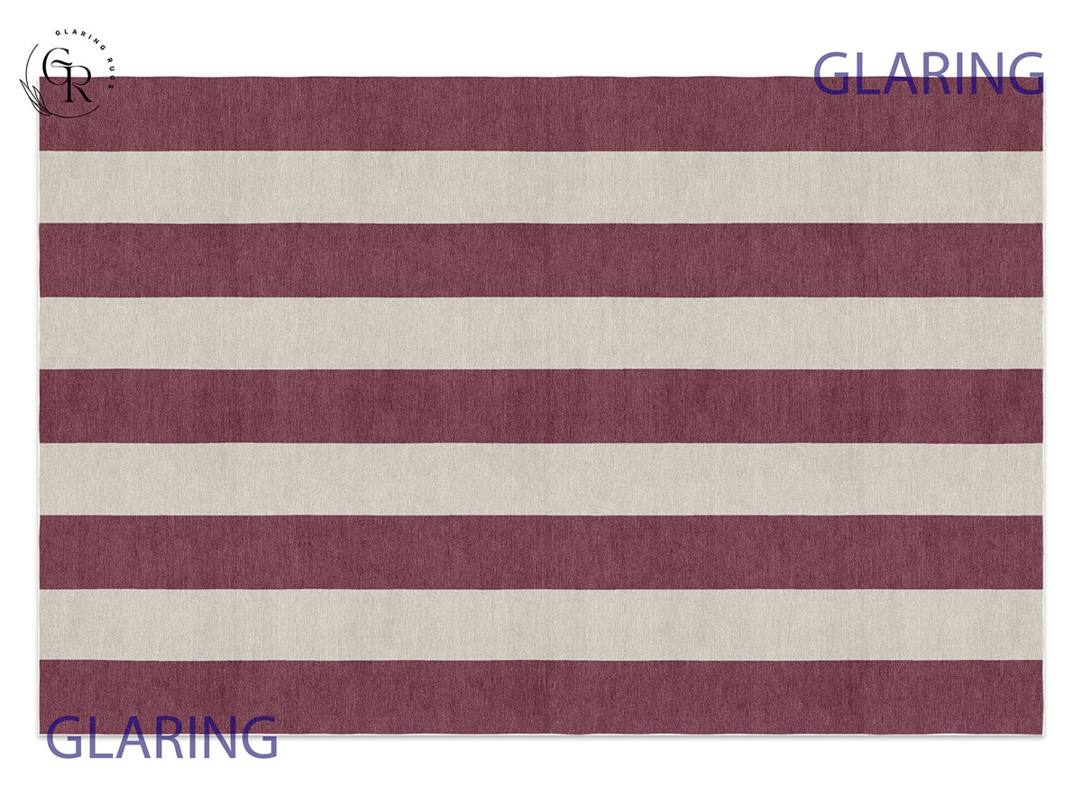 Purple Striped Rug featuring a geometric design in purple and beige, handcrafted from Indian wool with a medium-cut pile.