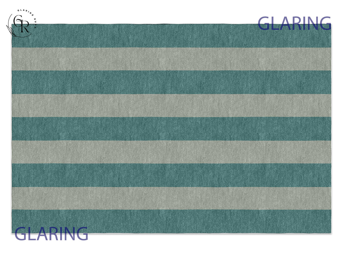 Handmade Hand-Tufted Modern Rug | Vertical Stripes Rug in Teal Green