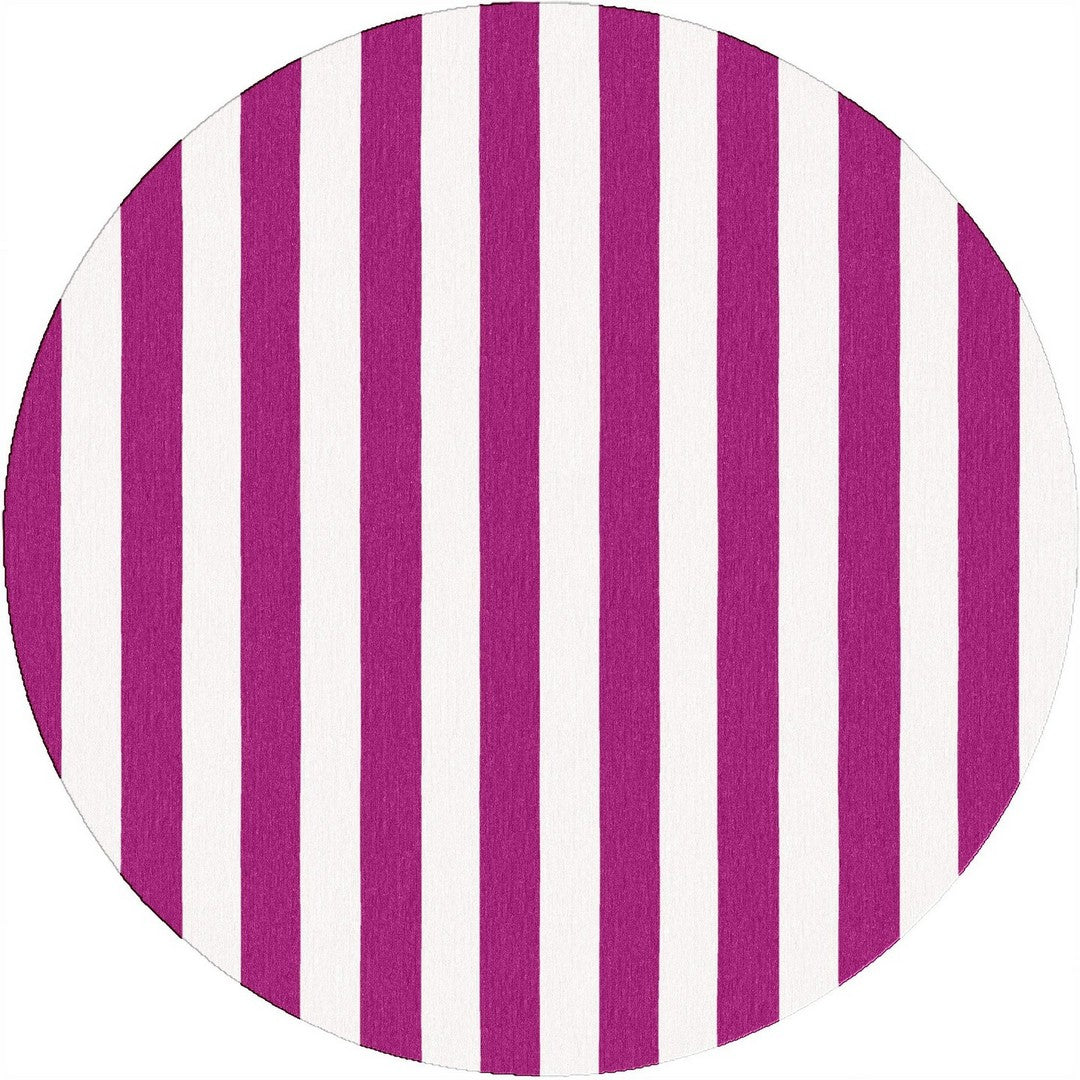 Purple Striped Rug featuring vibrant purple and white vertical stripes in a circular design, ideal for modern decor.