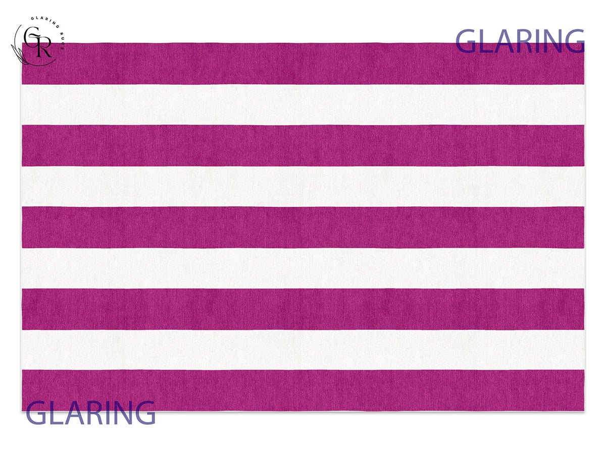Purple Striped Rug showcasing a modern geometric design with bold purple and white stripes.