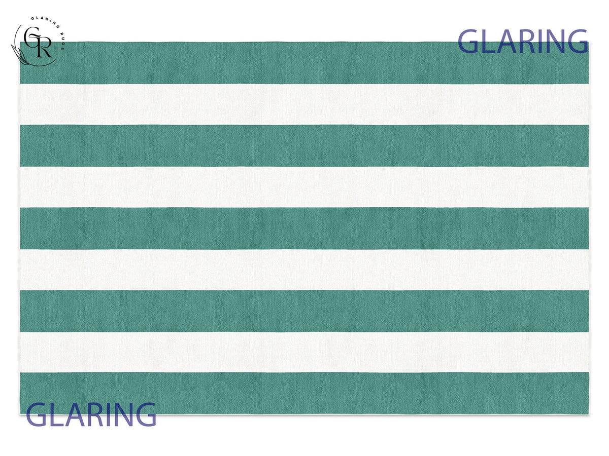 Handmade Hand-Tufted Modern Rug | Vertical Stripes Rug in Teal Green