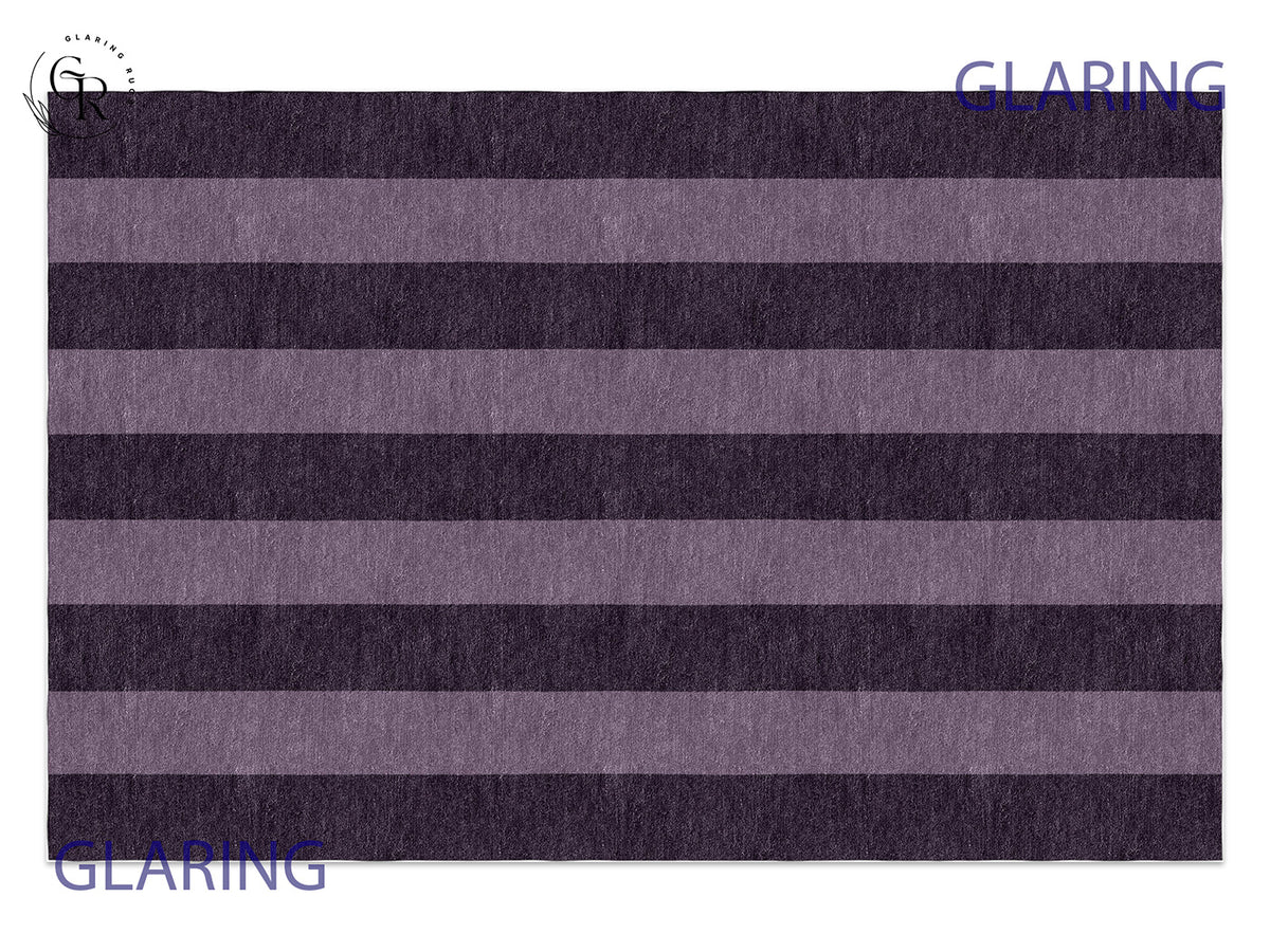 Vertical Purple Striped Rug showcasing a handcrafted geometric design in purple shades, ideal for modern living spaces.