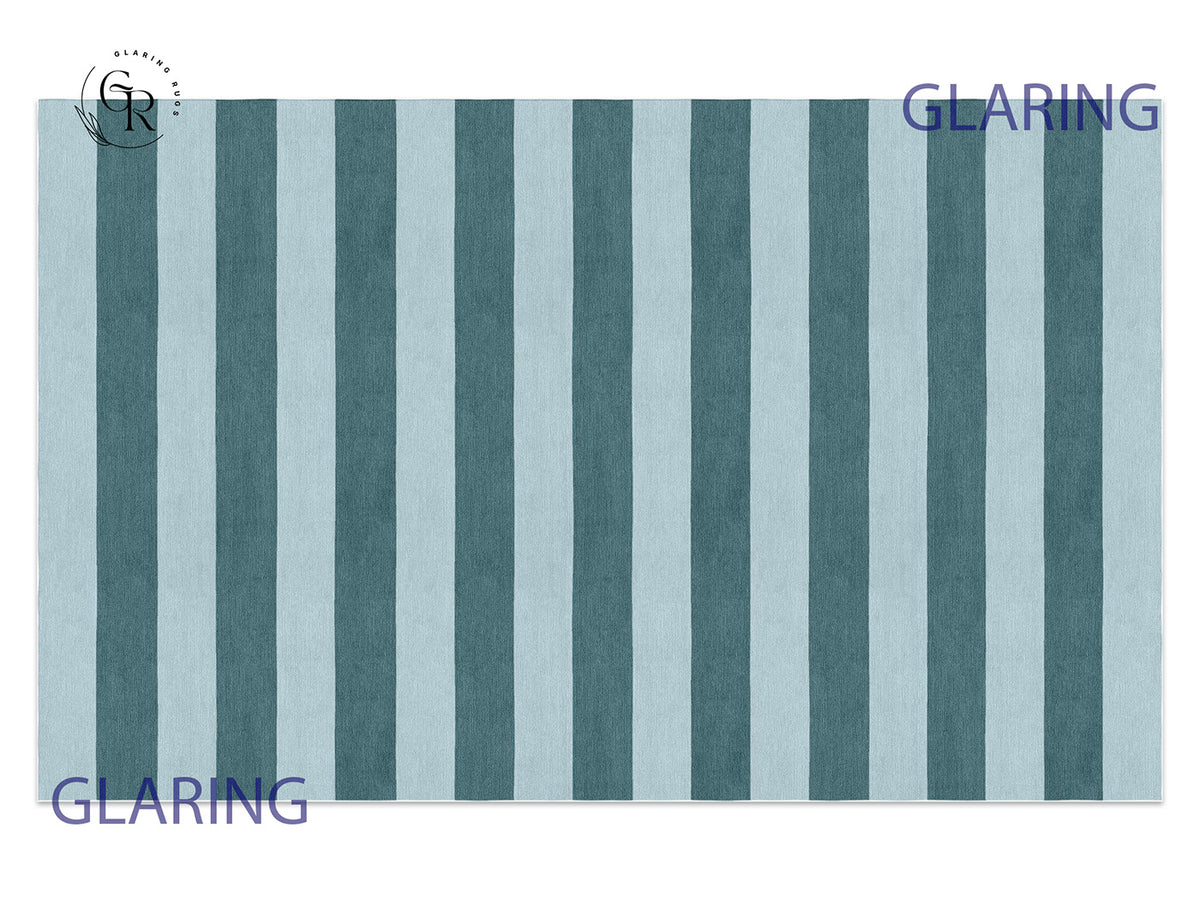 Handmade Hand-Tufted Modern Rug | Horizontal Stripes Rug in Blue
