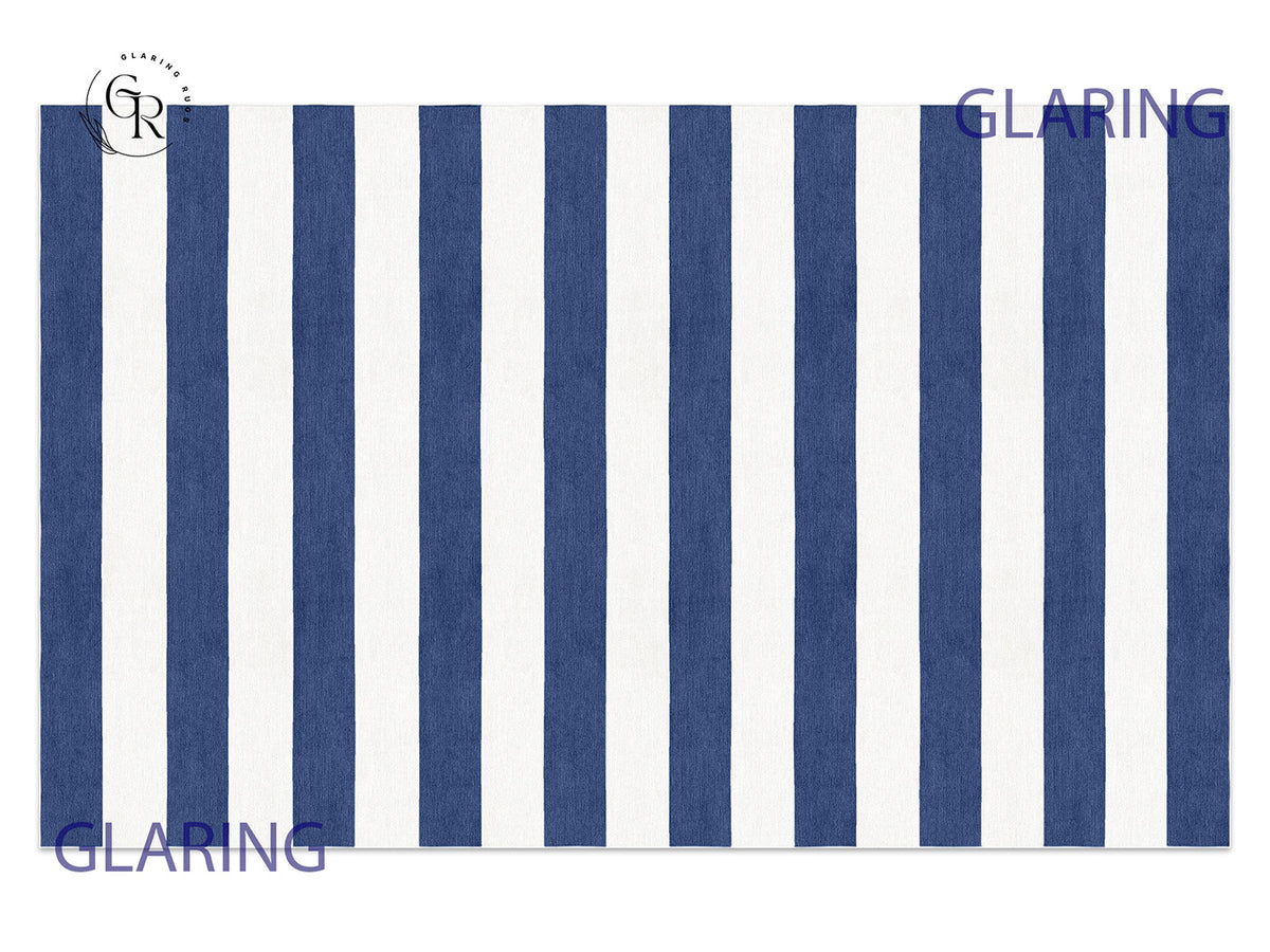 Handmade Hand-Tufted Modern Rug | Horizontal Stripes Rug in Blue