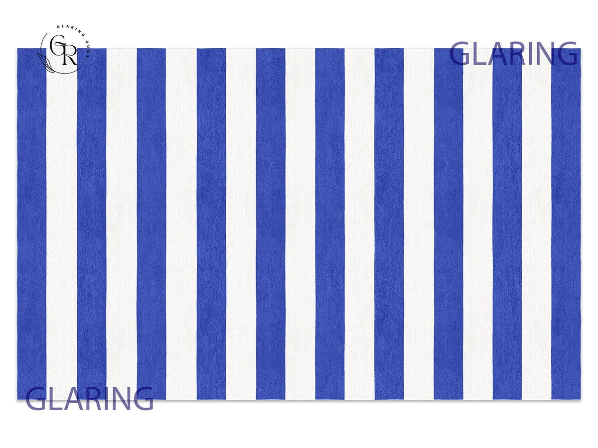 Handmade Hand-Tufted Modern Rug | Horizontal Stripes Rug in Blue