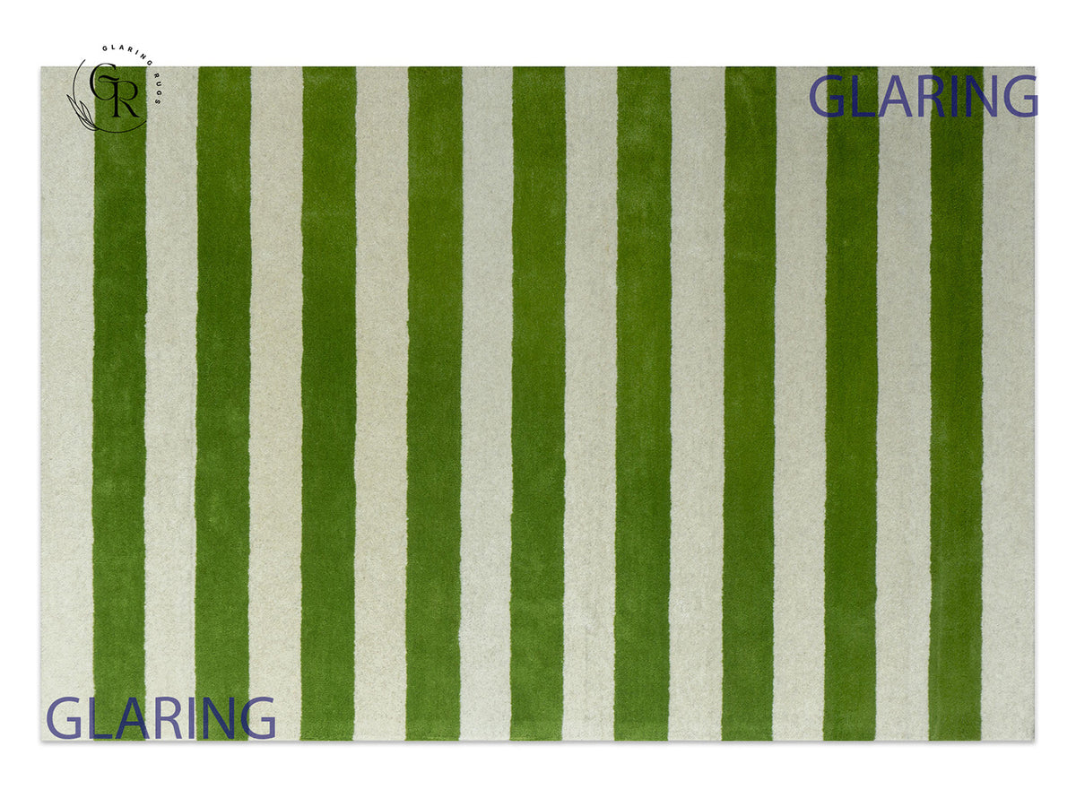 Handmade Hand-Tufted Modern Rug | Horizontal Stripes Rug in Green