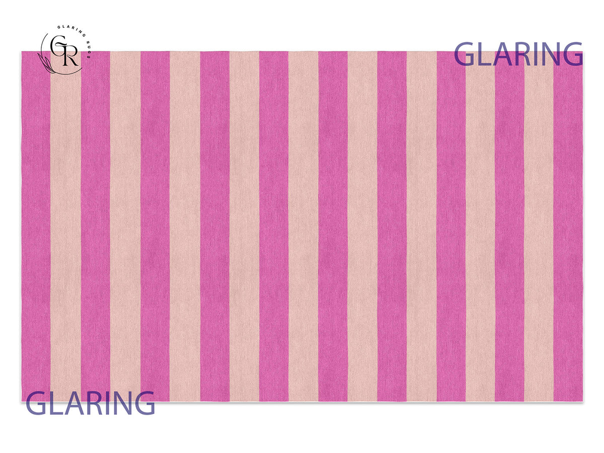 Handmade Hand-Tufted Modern Rug | Horizontal Stripes Rug in Pink