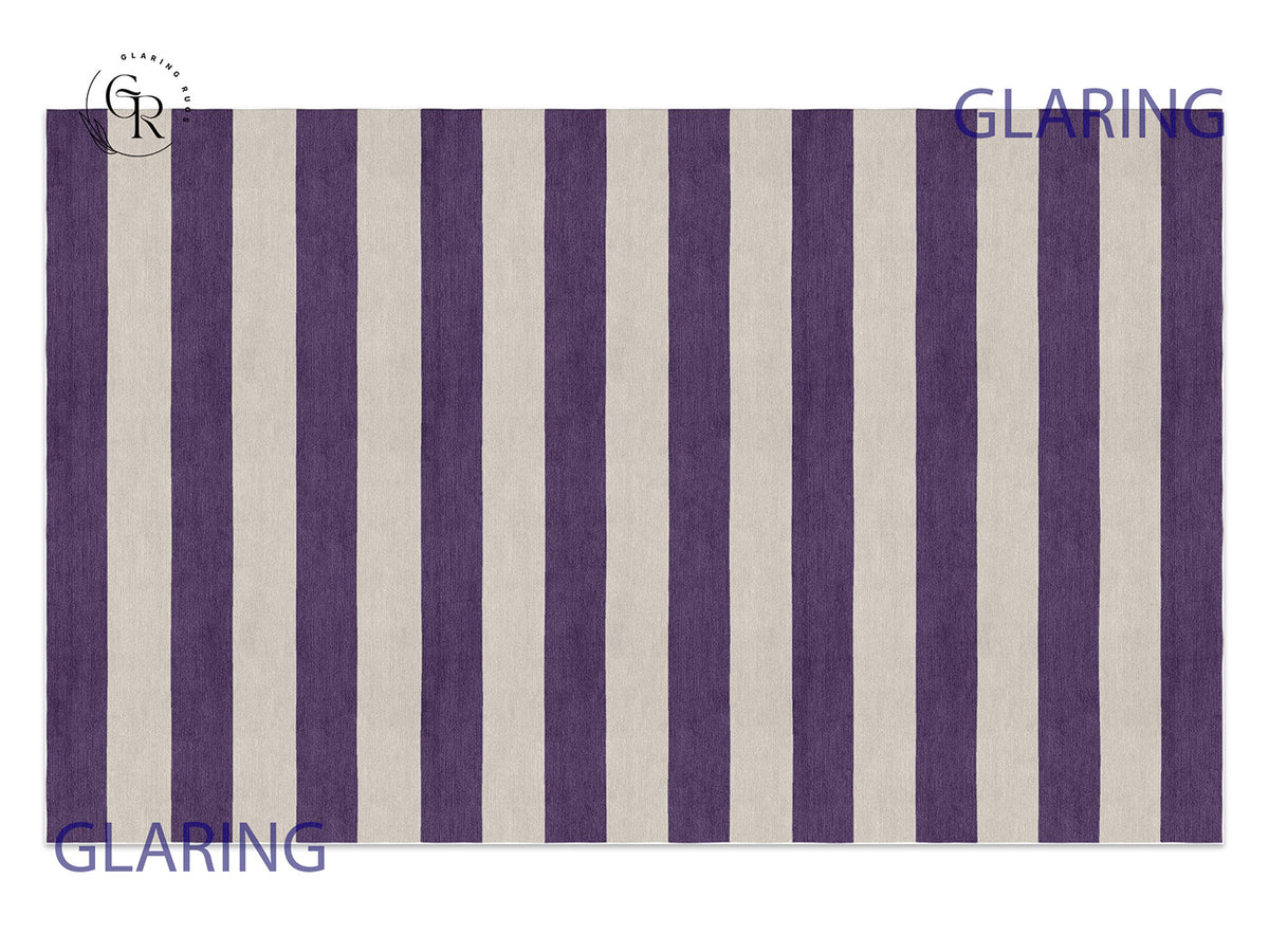 Handmade Hand-Tufted Modern Rug | Horizontal Stripes Rug in Purple