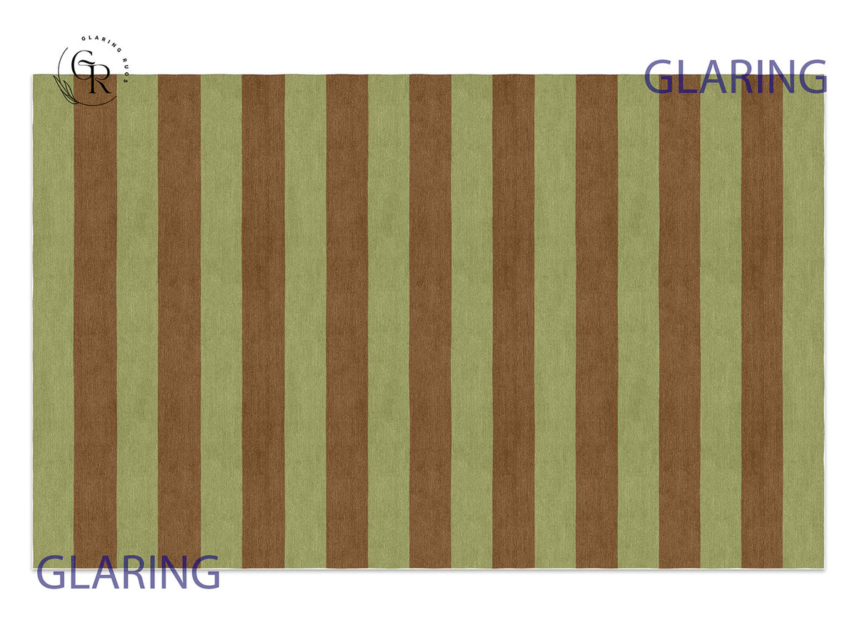 Handmade Hand-Tufted Modern Rug | Horizontal Stripes Rug in Green