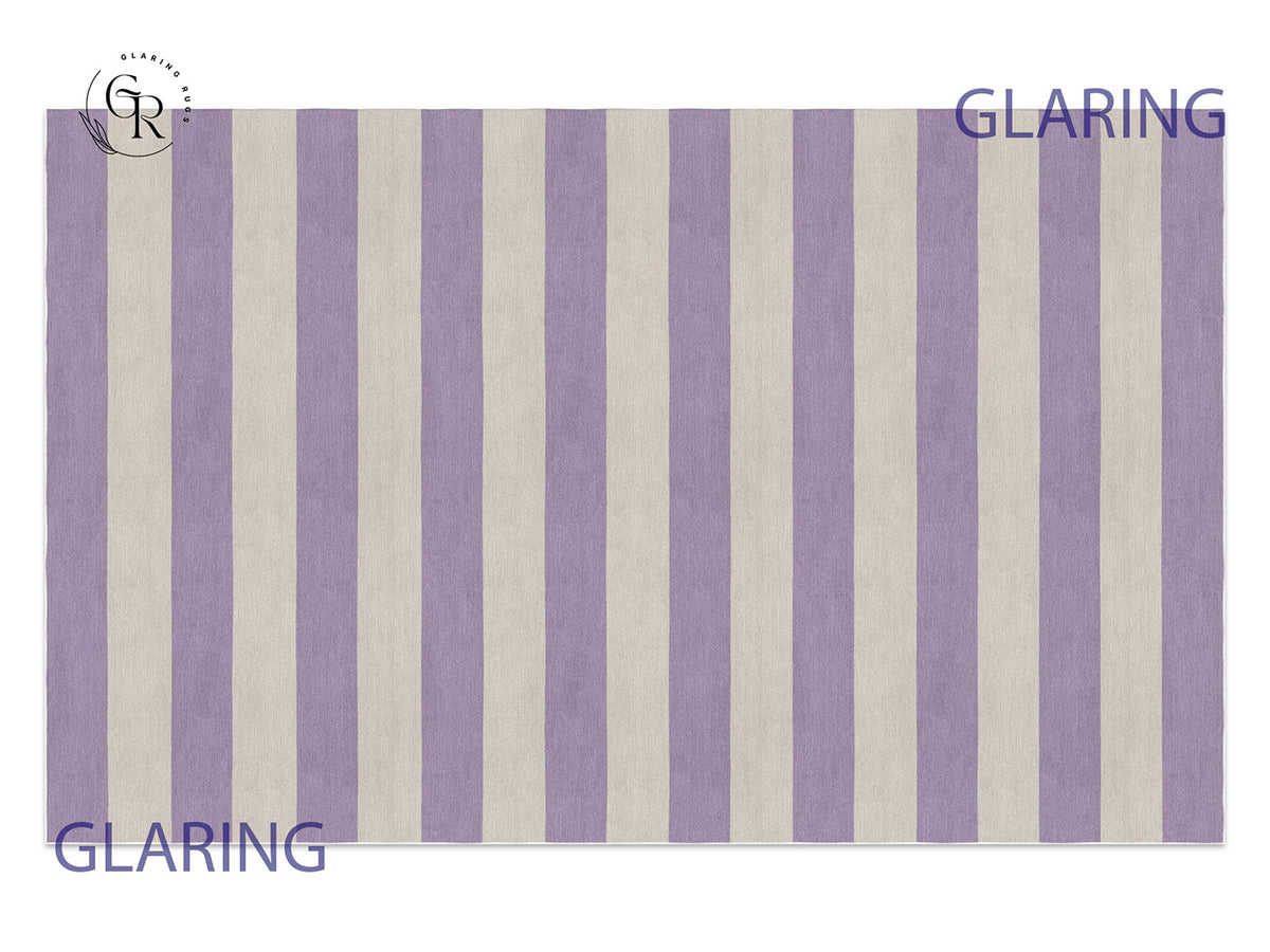 Handmade Hand-Tufted Modern Rug | Horizontal Stripes Rug in Purple