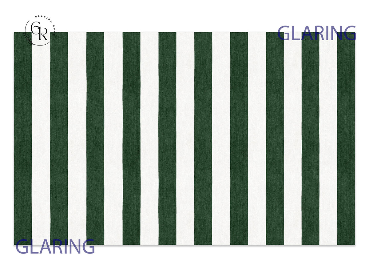 Handmade Hand-Tufted Modern Rug | Horizontal Stripes Rug in Green