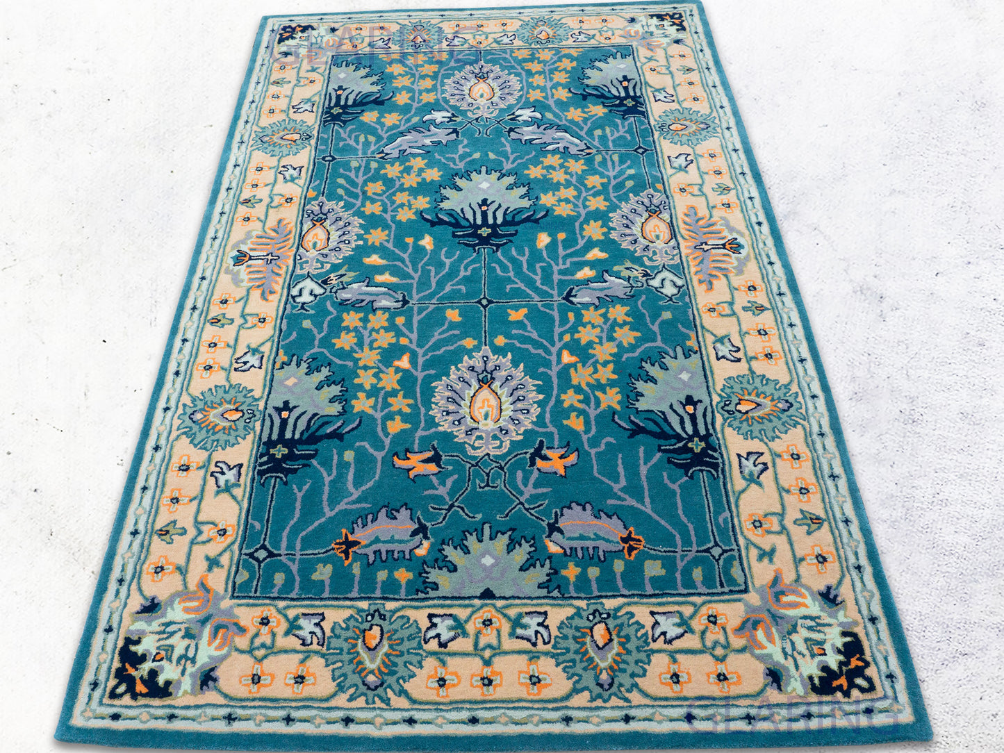 eal Persian-Inspired Floral Tree of Life Area Rug – Ornate Botanical Medallion Design