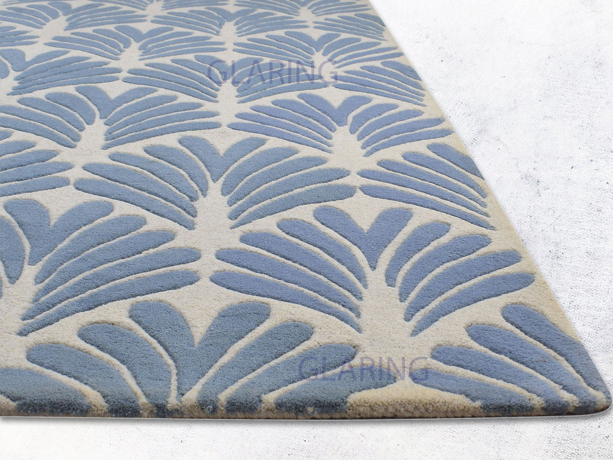 Handmade Hand-Tufted Modern Rug | Floral Design in Blue & Ivory