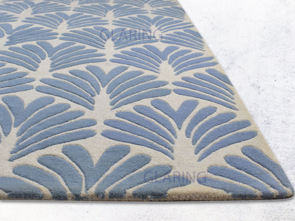 Handmade Hand-Tufted Modern Rug | Floral Design in Blue & Ivory