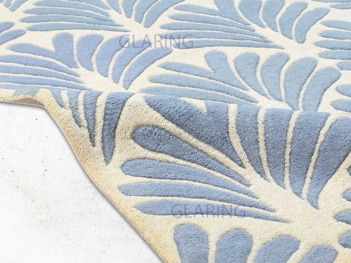 Handmade Hand-Tufted Modern Rug | Floral Design in Blue & Ivory