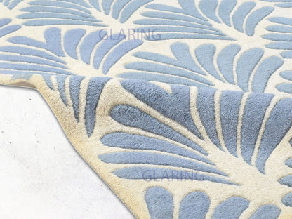 Handmade Hand-Tufted Modern Rug | Floral Design in Blue & Ivory